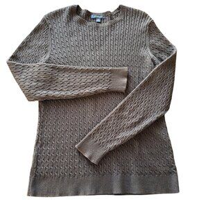 Lands End Cable Knit Cotton Sweater Brown